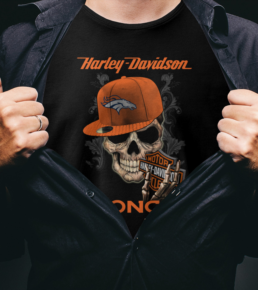 Harley Davidson Skull Denver Broncos T-Shirt