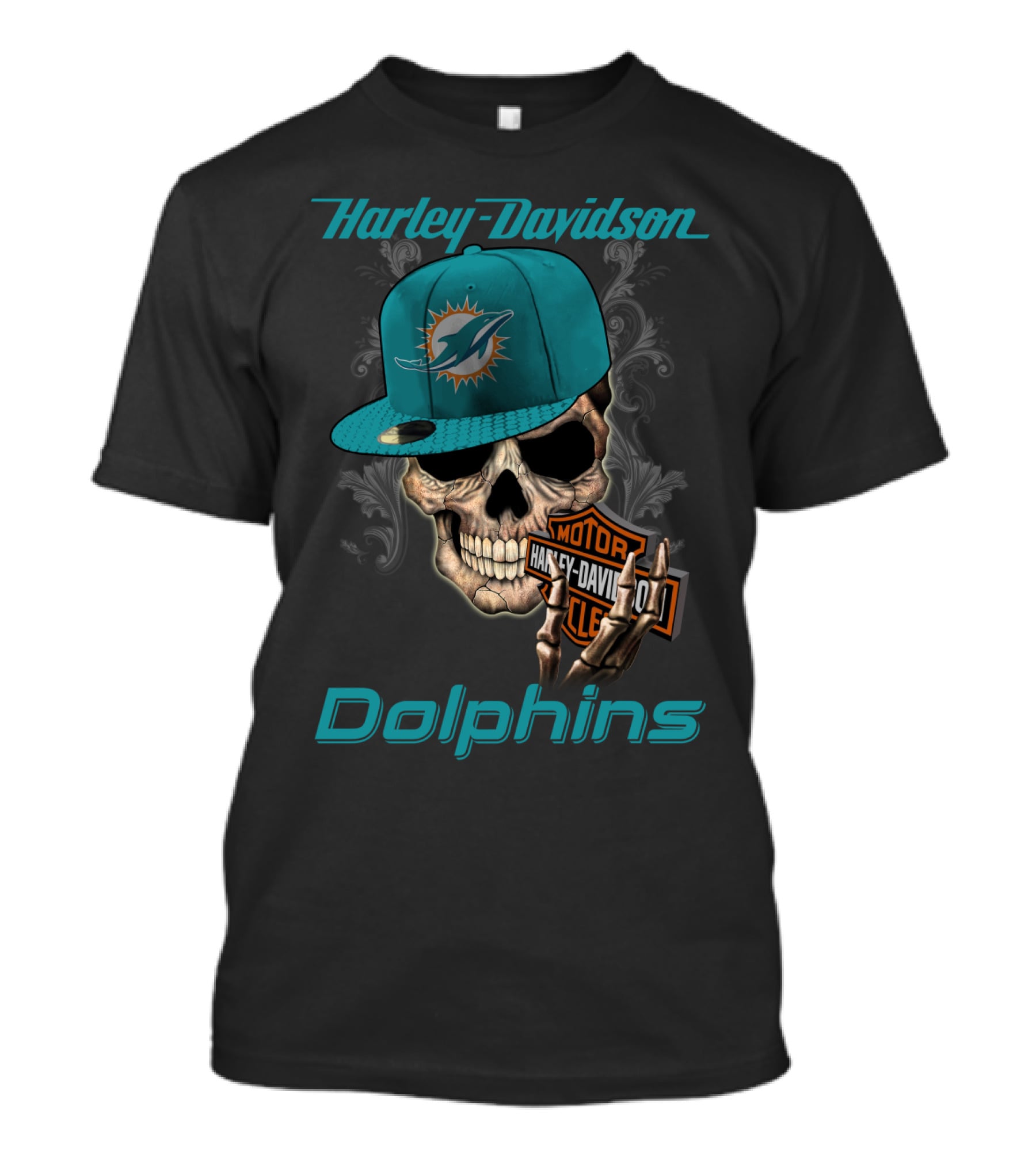 Harley Davidson Dolphins Skull Miami Dolphins T-Shirt