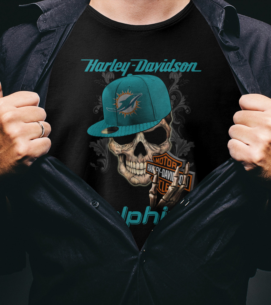 Harley Davidson Dolphins Skull Miami Dolphins T-Shirt