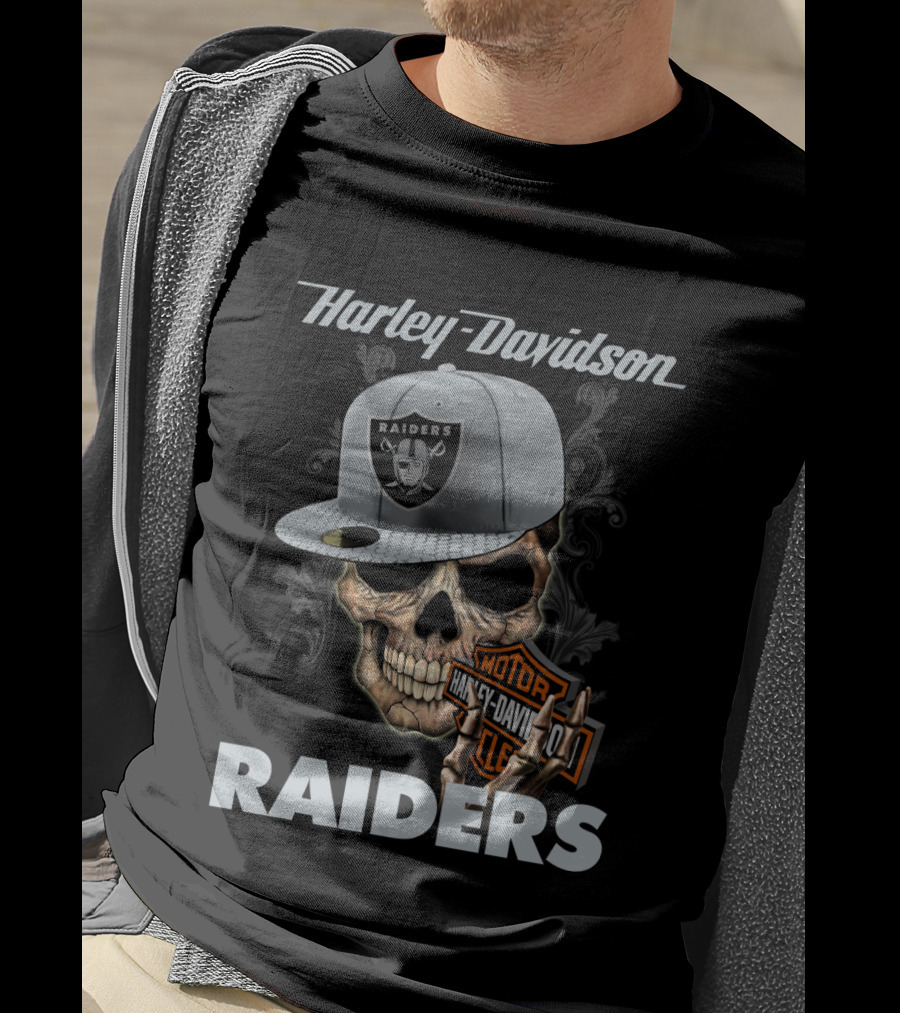 Harley Davidson Raiders Skull With Cap T-Shirt