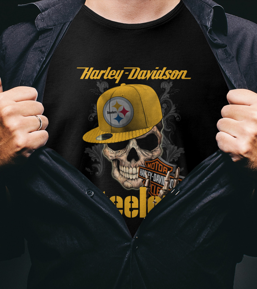 Harley Davidson Pittsburgh Steelers Skull Hat T-Shirt