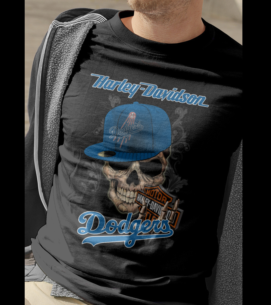 Harley Davidson Dodgers Skull Cap T-Shirt