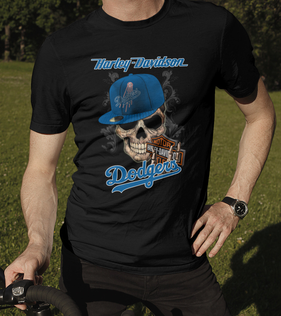 Harley Davidson Dodgers Skull Cap T-Shirt