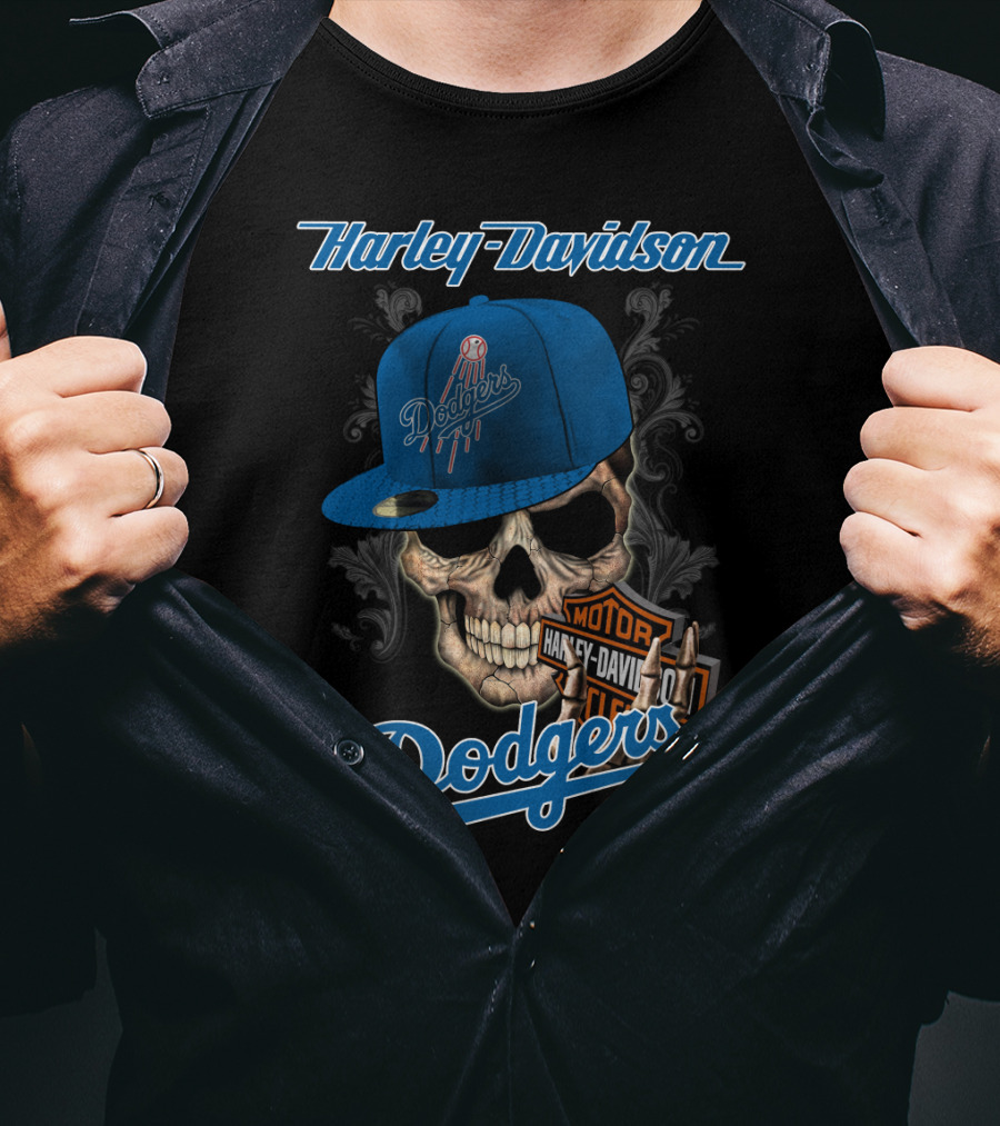 Harley Davidson Dodgers Skull Cap T-Shirt