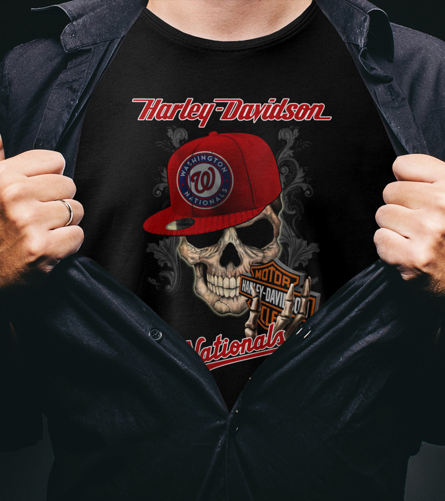 Harley Davidson Washington Nationals Skull Hat T-Shirt