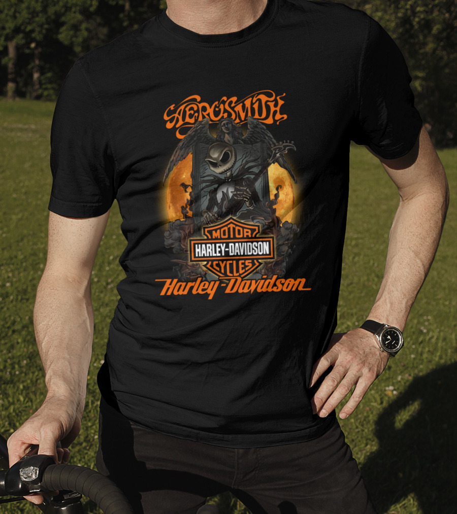 Aerosmith Harley Davidson Jack Skellington Halloween Moon T-Shirt
