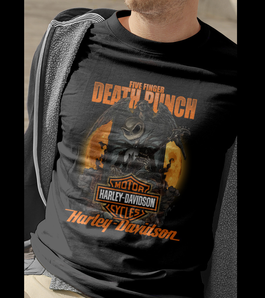 Five Finger Death Punch Harley Davidson Motorcycles Skeleton Reaper T-Shirt