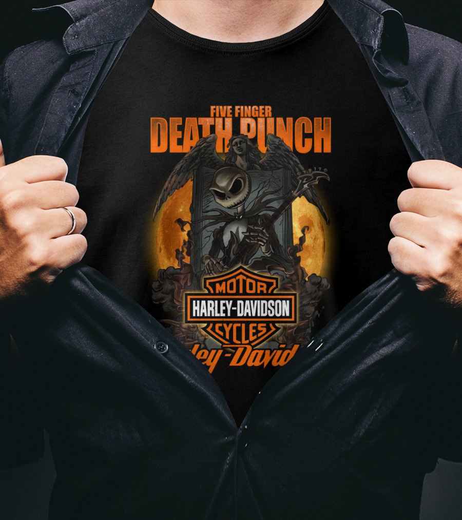 Five Finger Death Punch Harley Davidson Motorcycles Skeleton Reaper T-Shirt