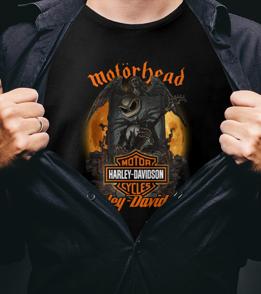 Motörhead Harley Davidson Cycles Halloween Jack Skellington Angel Moon T-Shirt