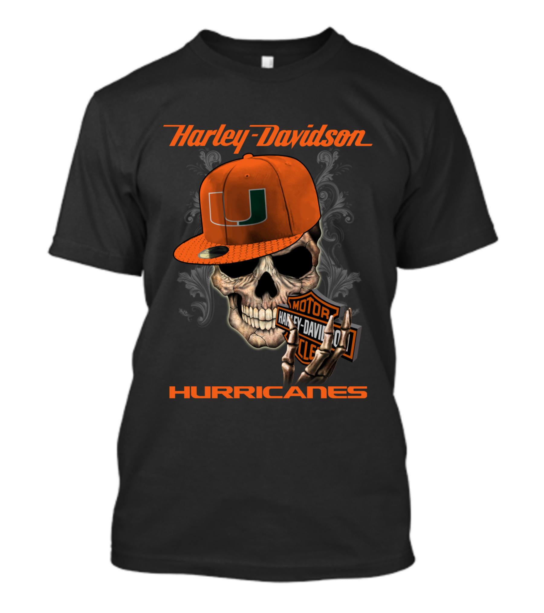 Harley Davidson Miami Hurricanes Skull With Cap T-Shirt