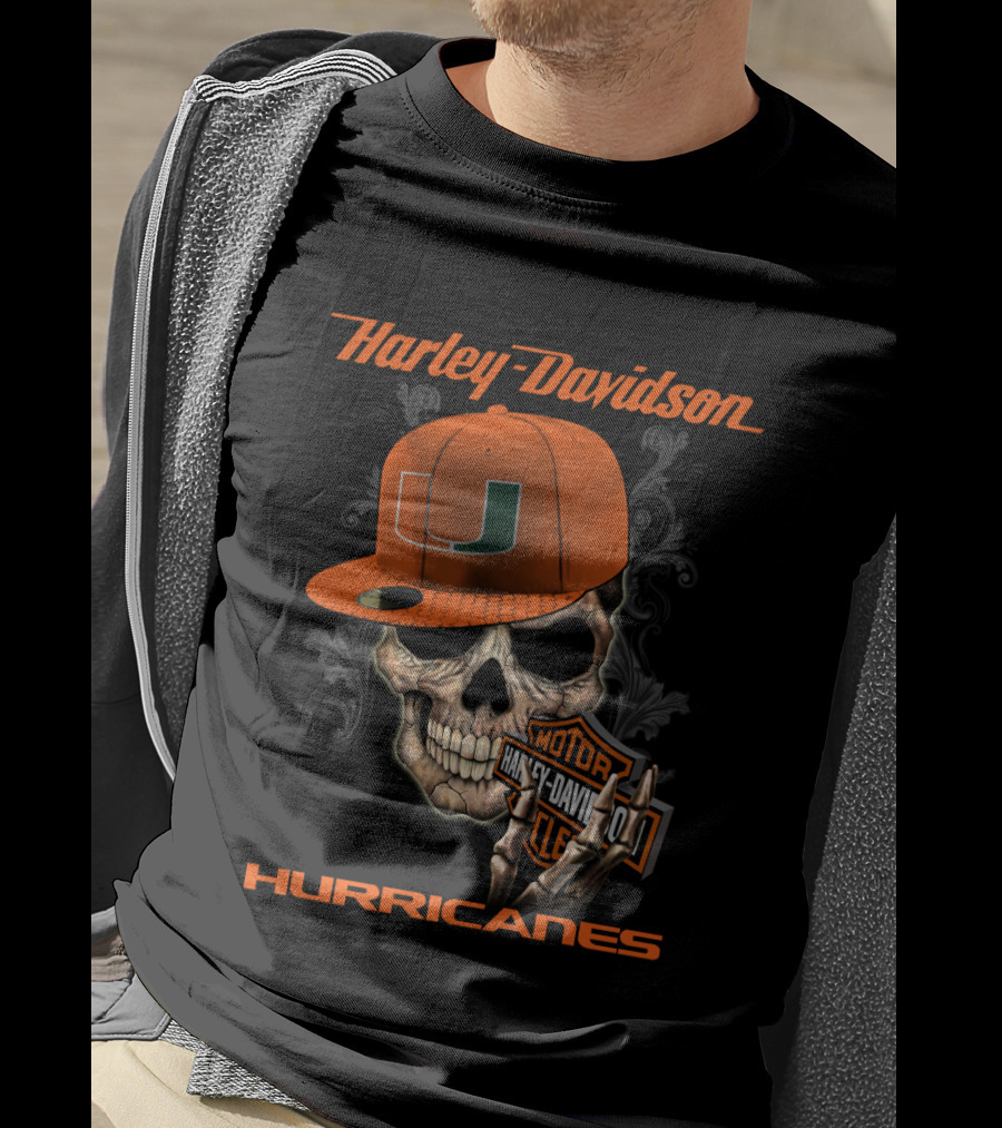 Harley Davidson Miami Hurricanes Skull With Cap T-Shirt