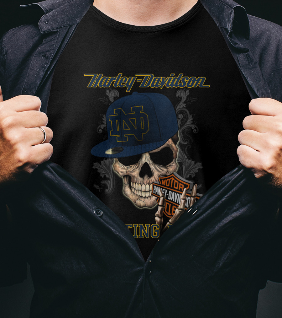 Harley Davidson Skull With Notre Dame Fighting Irish Cap T-Shirt