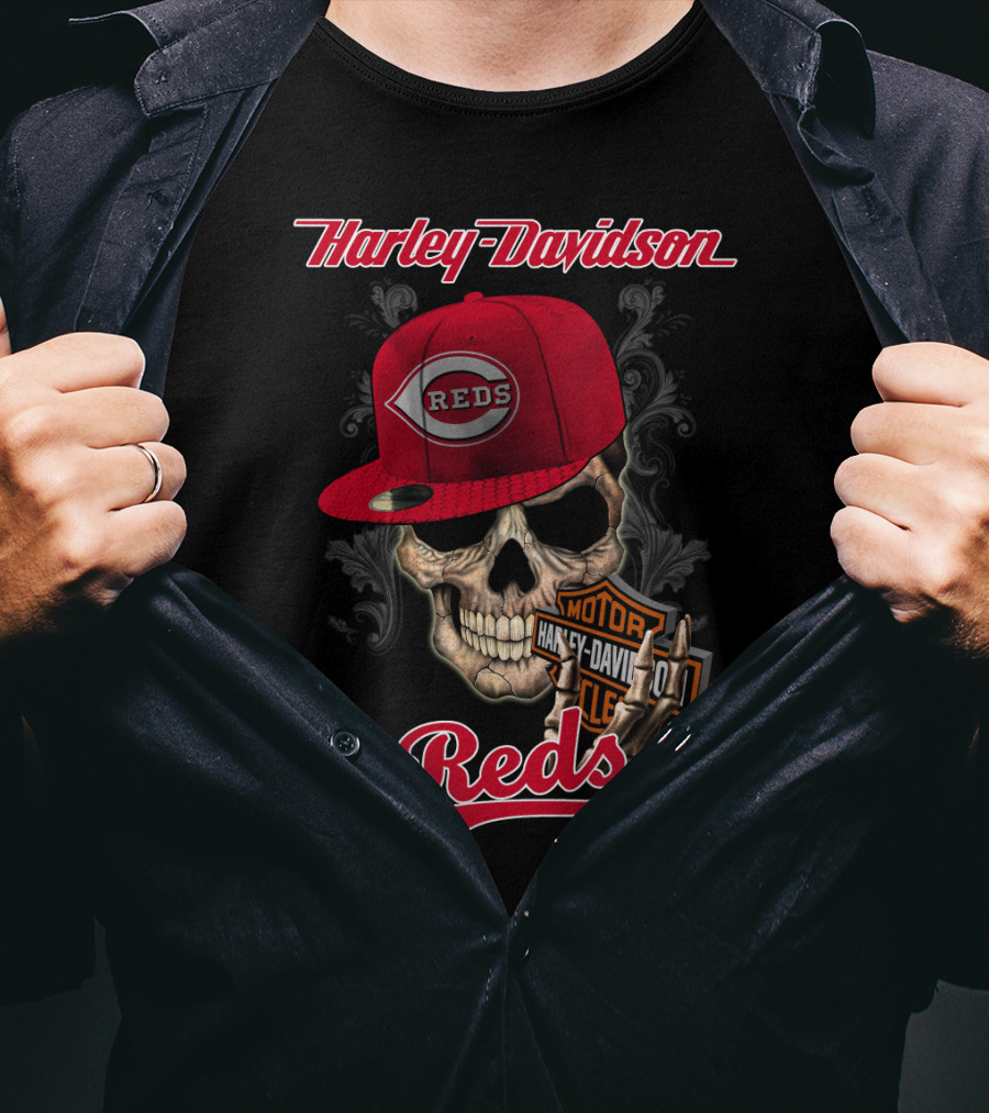 Harley Davidson Skull Reds Hat Cincinnati Reds T-Shirt