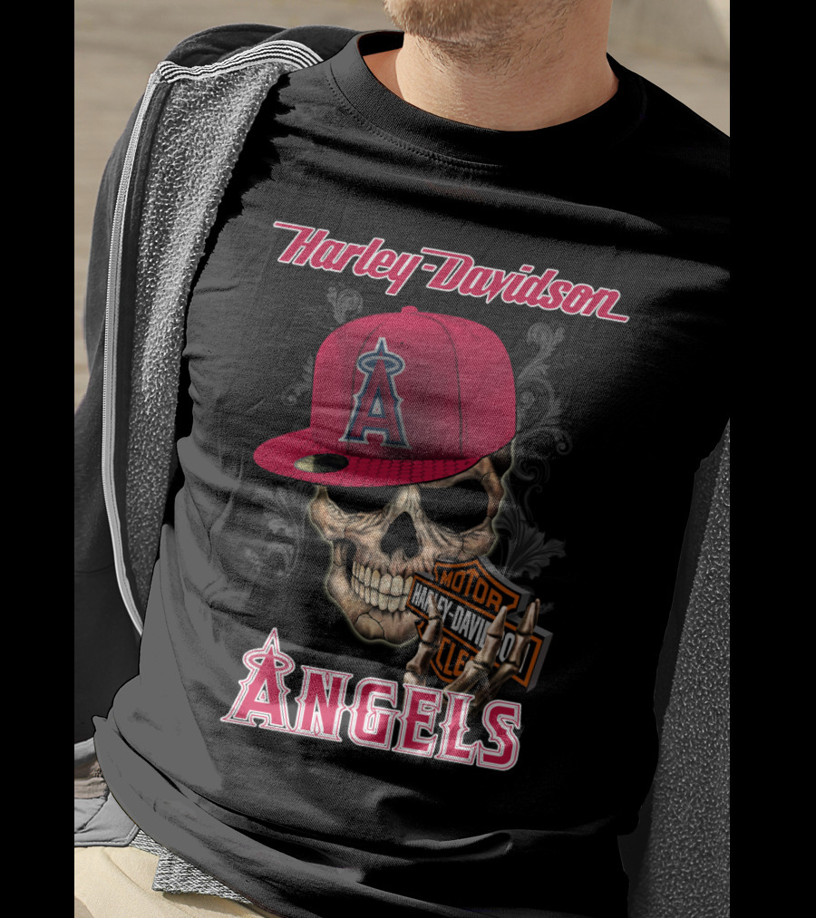Harley Davidson Los Angeles Angels Skull With Cap T-Shirt