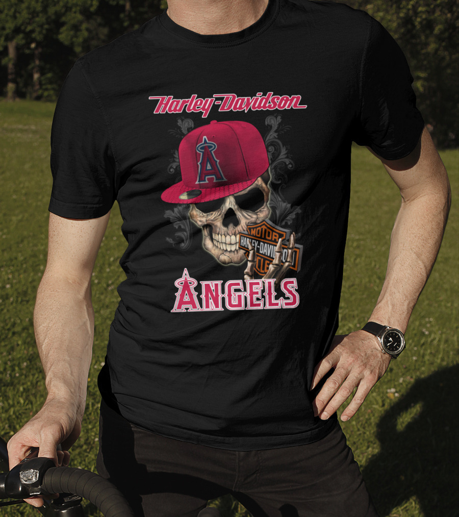 Harley Davidson Los Angeles Angels Skull With Cap T-Shirt