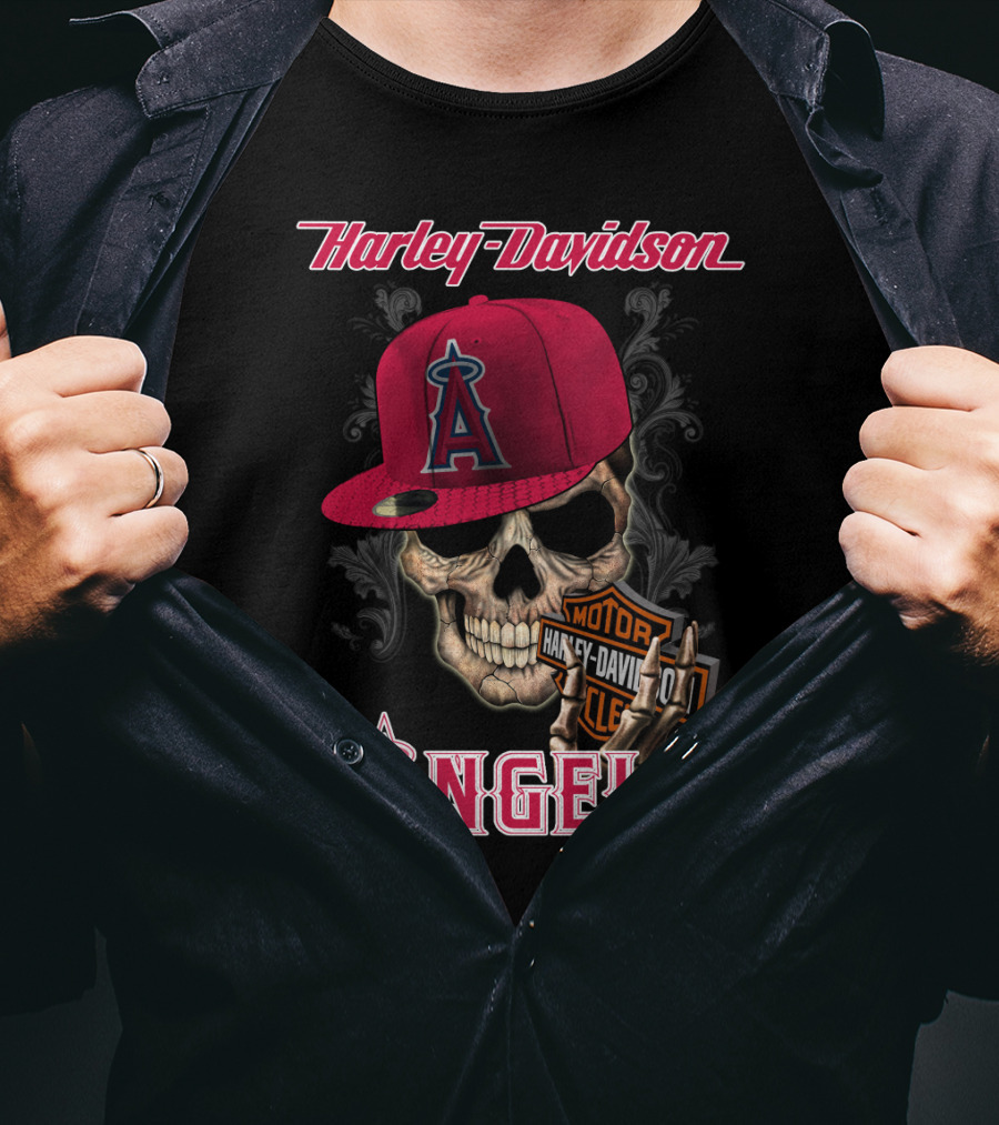 Harley Davidson Los Angeles Angels Skull With Cap T-Shirt
