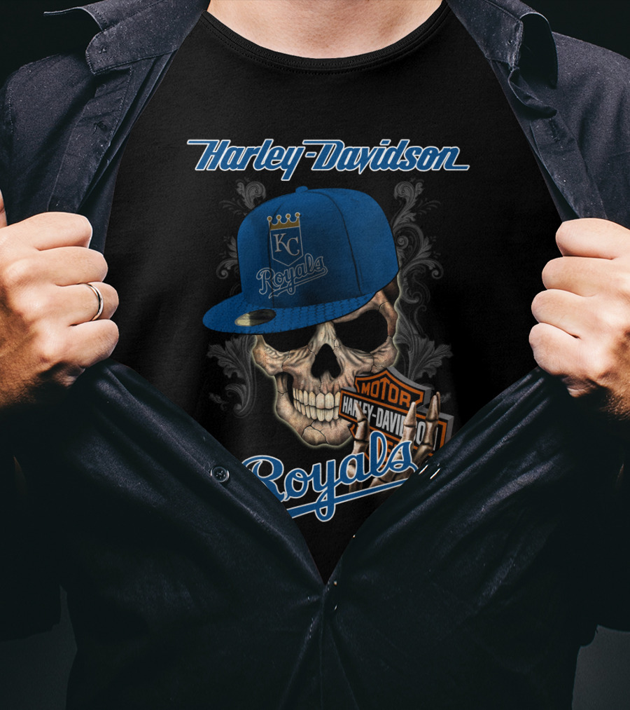 Harley Davidson Kc Royals Skull Hat T-Shirt