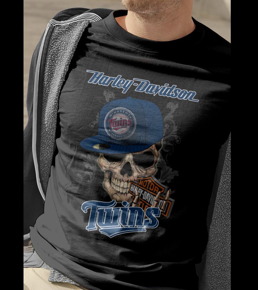 Harley Davidson Minnesota Twins Baseball Club Skull Motor Twins T-Shirt