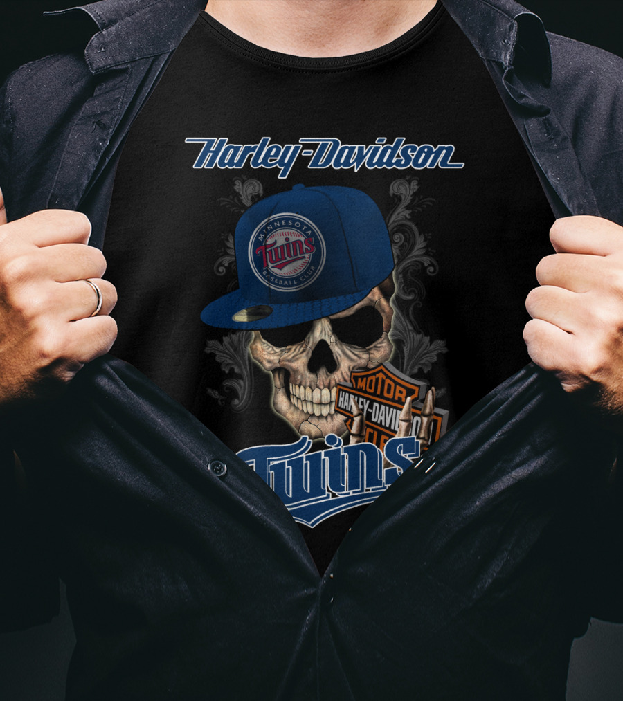 Harley Davidson Minnesota Twins Baseball Club Skull Motor Twins T-Shirt
