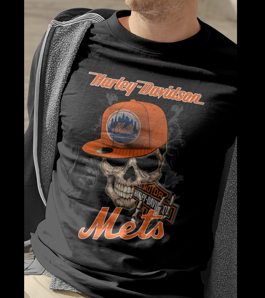 Harley Davidson Skull New York Mets Moto Style T-Shirt
