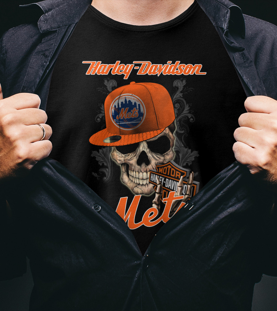 Harley Davidson Skull New York Mets Moto Style T-Shirt