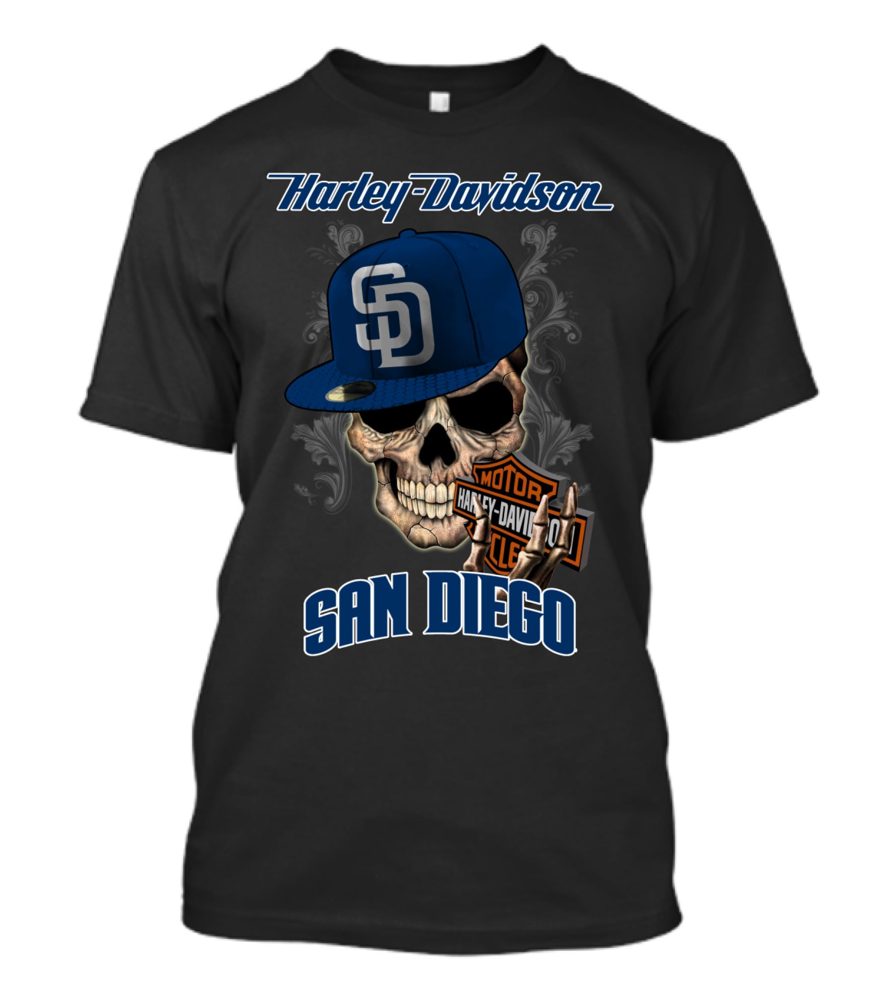 Harley Davidson Skull Sd Cap San Diego T-Shirt