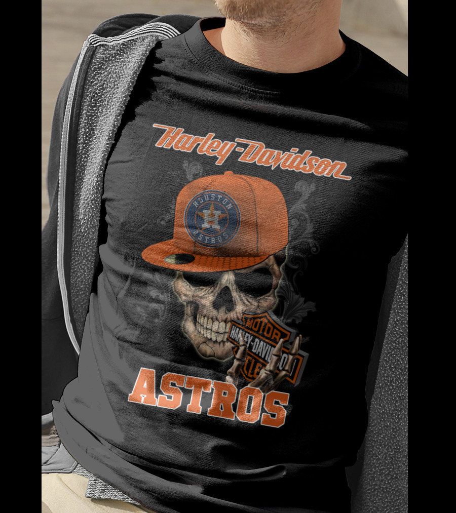 Harley Davidson Houston Astros Skull With Cap T-Shirt
