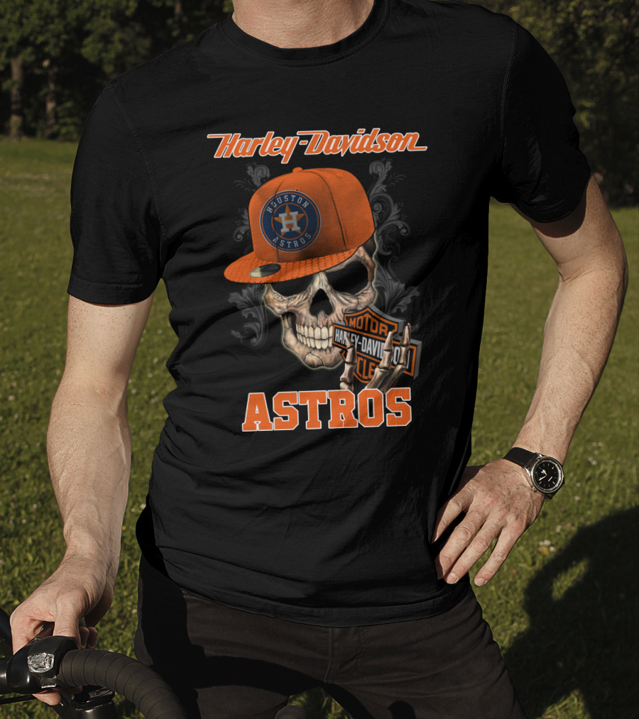 Harley Davidson Houston Astros Skull With Cap T-Shirt