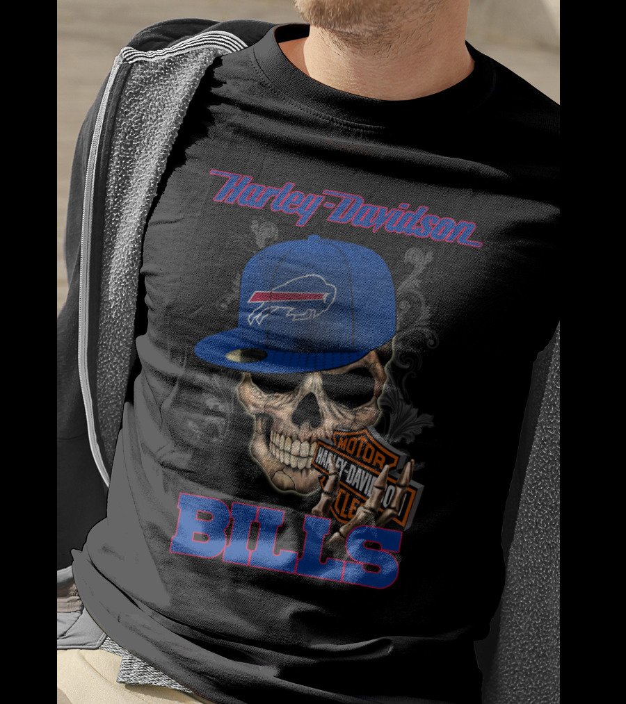 Harley Davidson Buffalo Bills Skull Hat T-Shirt