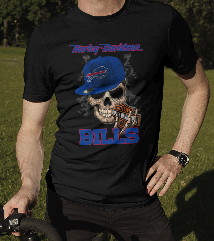 Harley Davidson Buffalo Bills Skull Hat T-Shirt