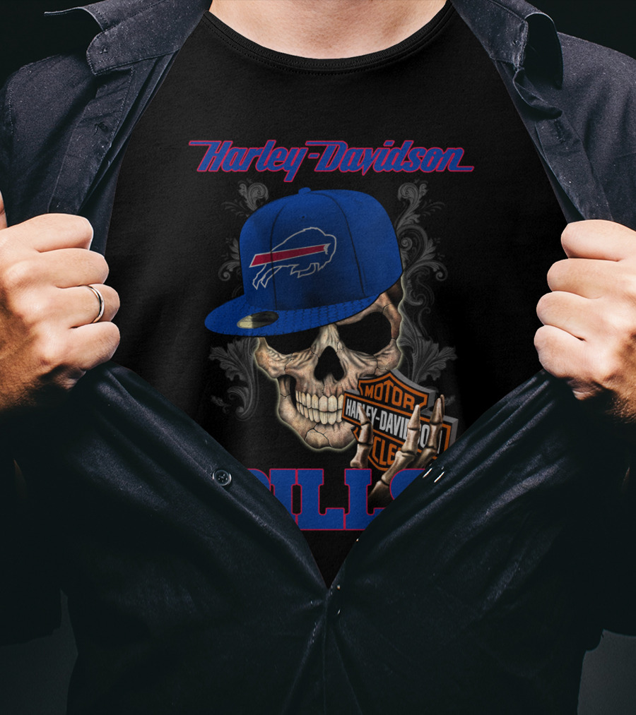 Harley Davidson Buffalo Bills Skull Hat T-Shirt