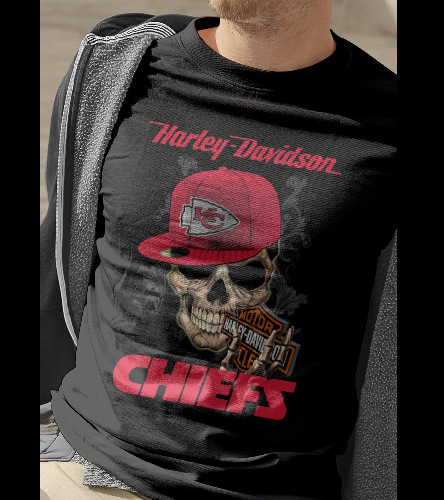 Harley Davidson Kansas City Chiefs Skull With Hat T-Shirt