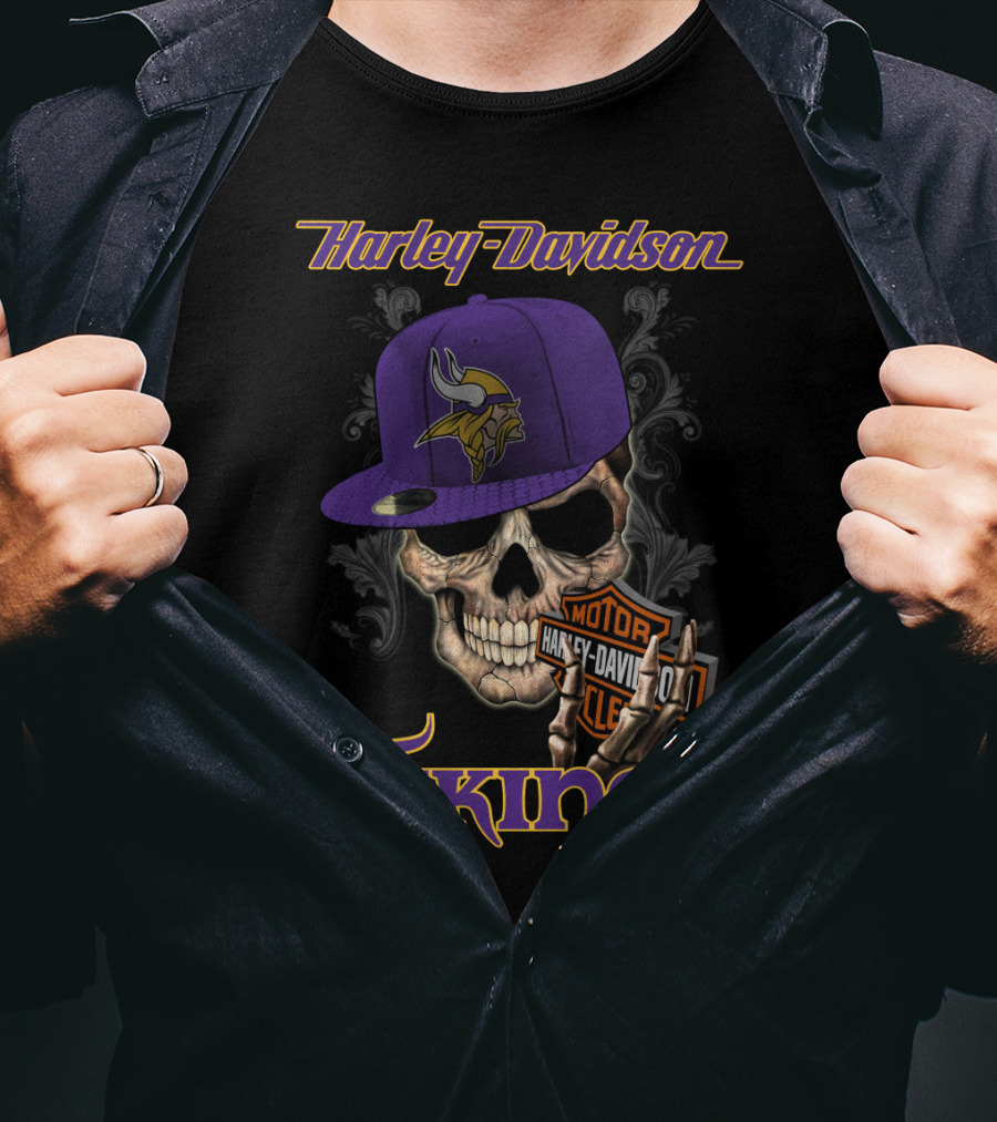Harley Davidson Vikings Skull Minnesota Vikings Purple Hat T-Shirt