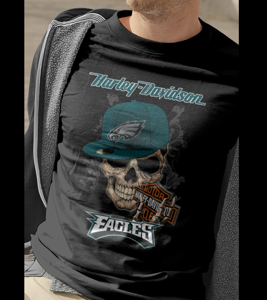 Philadelphia Eagles Harley Davidson Skull Cap T-Shirt