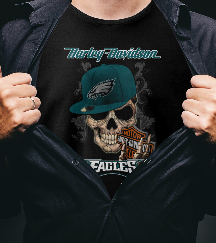 Philadelphia Eagles Harley Davidson Skull Cap T-Shirt