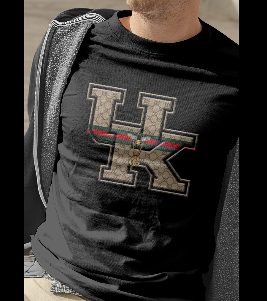 Guci NCAA Kentucky Wildcats HK Monogram With Bee Motif T-Shirt