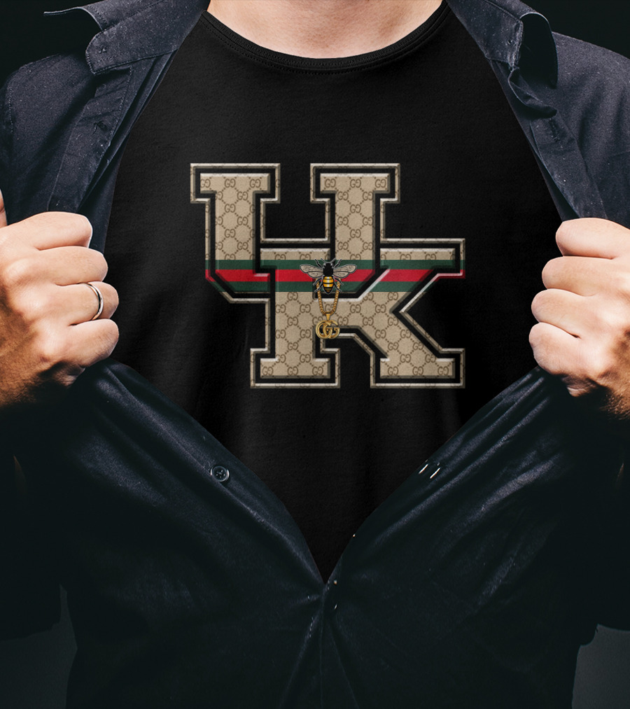 Guci NCAA Kentucky Wildcats HK Monogram With Bee Motif T-Shirt