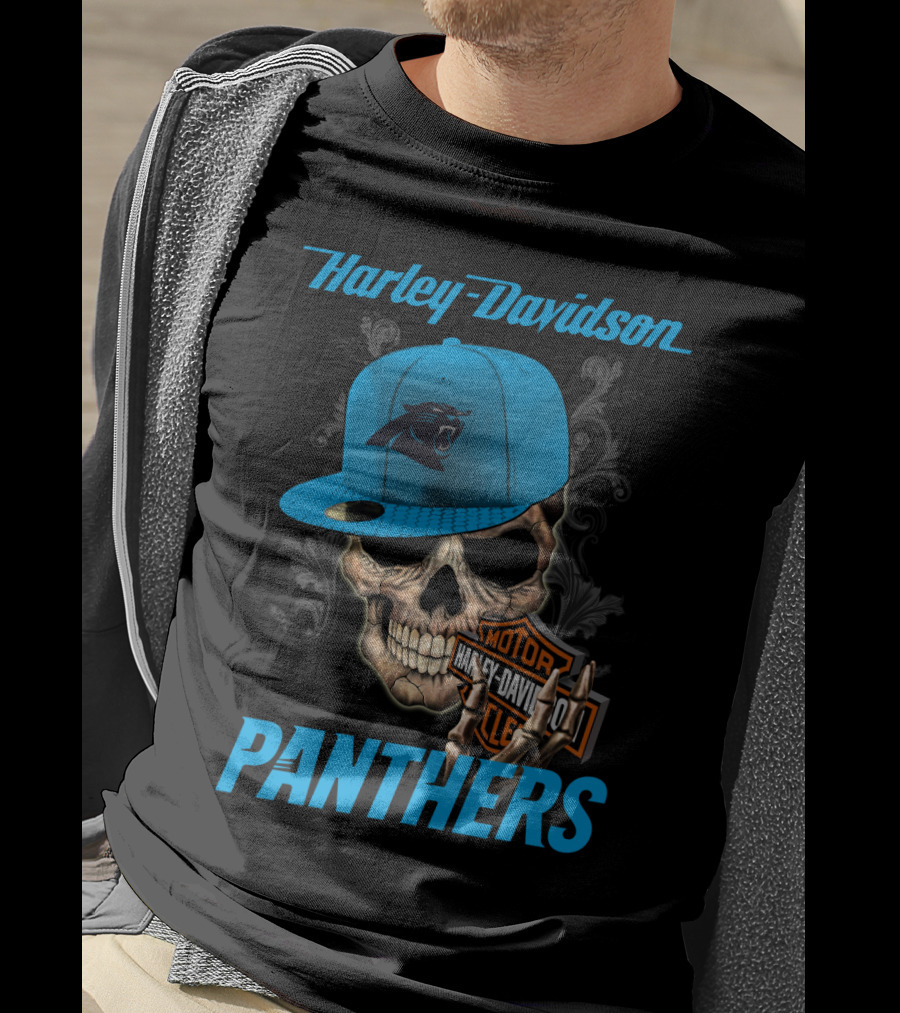 Harley Davidson Skull Carolina Panthers T-Shirt
