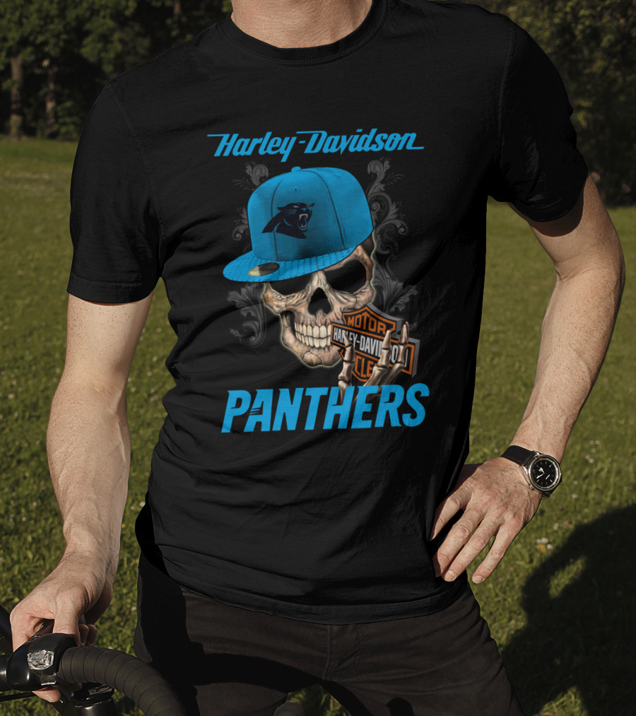 Harley Davidson Skull Carolina Panthers T-Shirt