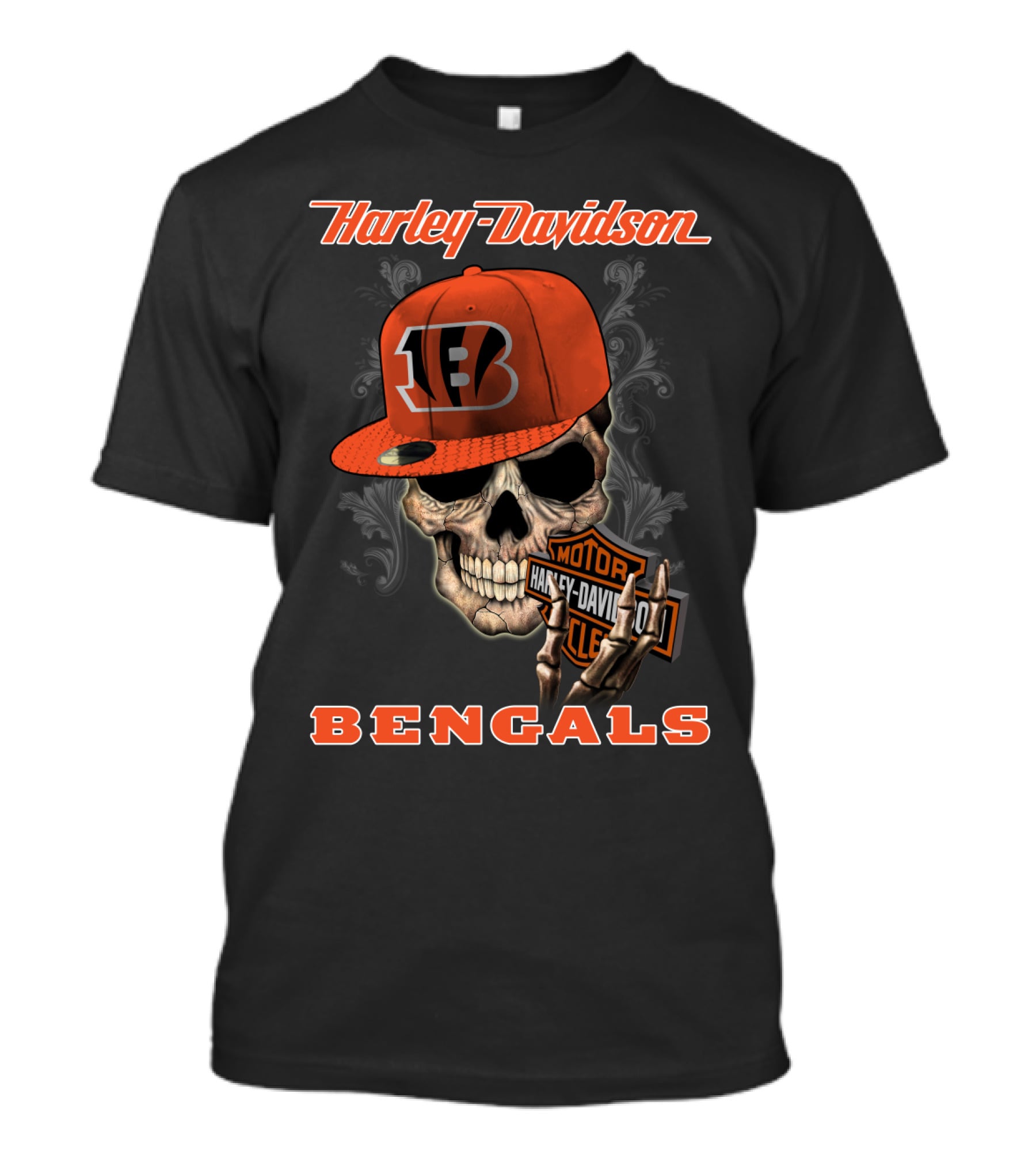 Harley Davidson Skull Bengals Cincinnati Motorcycles T-Shirt