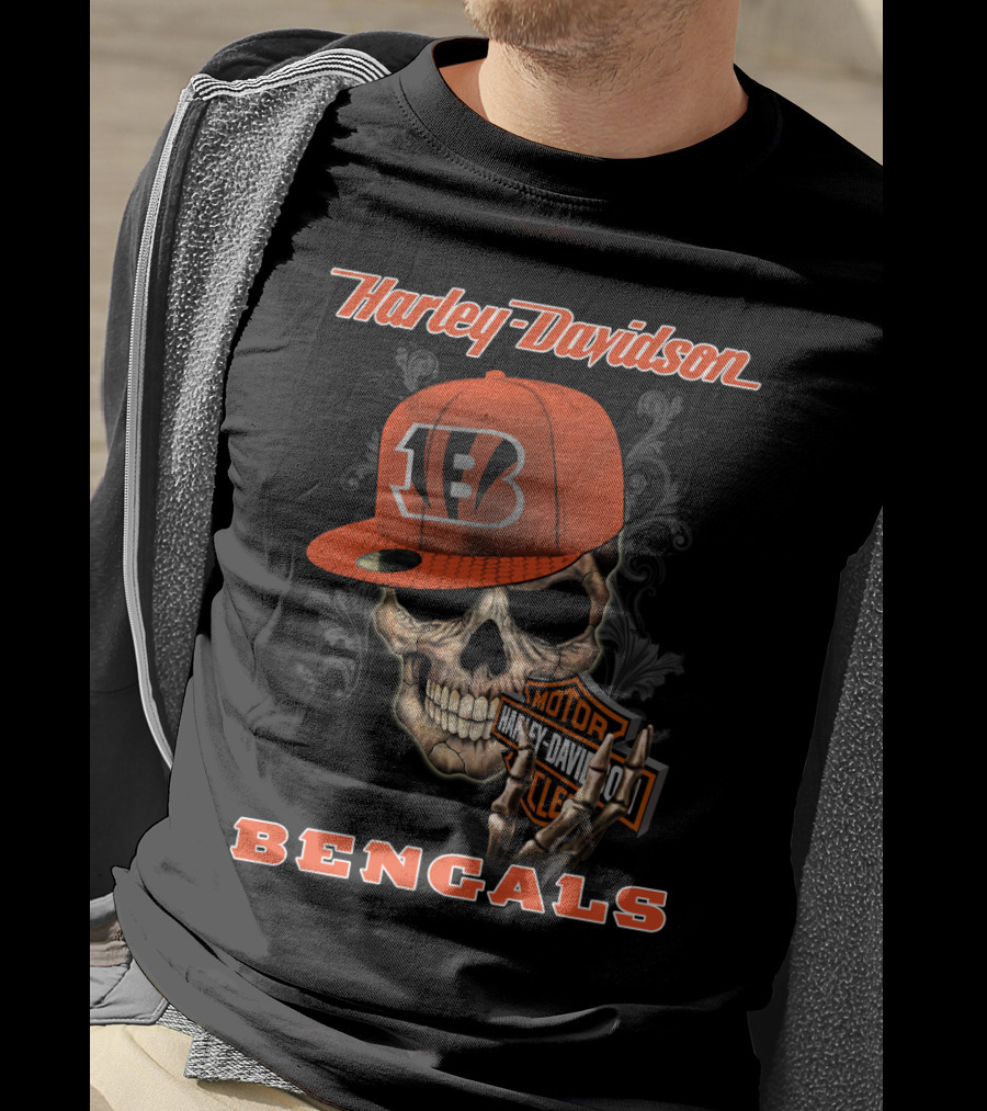 Harley Davidson Skull Bengals Cincinnati Motorcycles T-Shirt