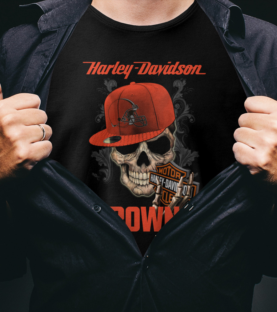 Harley Davidson Skull Cleveland Browns T-Shirt