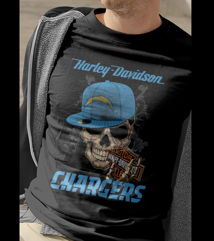 Harley Davidson Skull Los Angeles Chargers Motorcycle T-Shirt