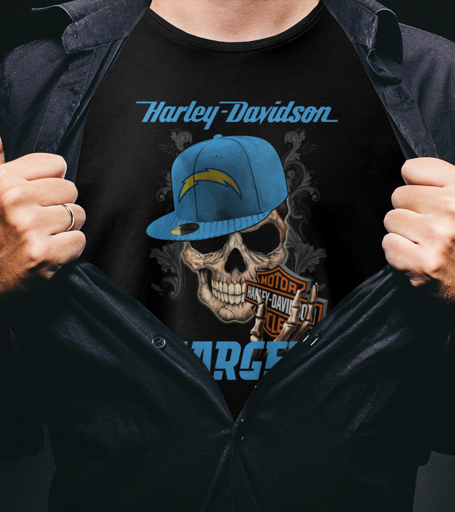 Harley Davidson Skull Los Angeles Chargers Motorcycle T-Shirt