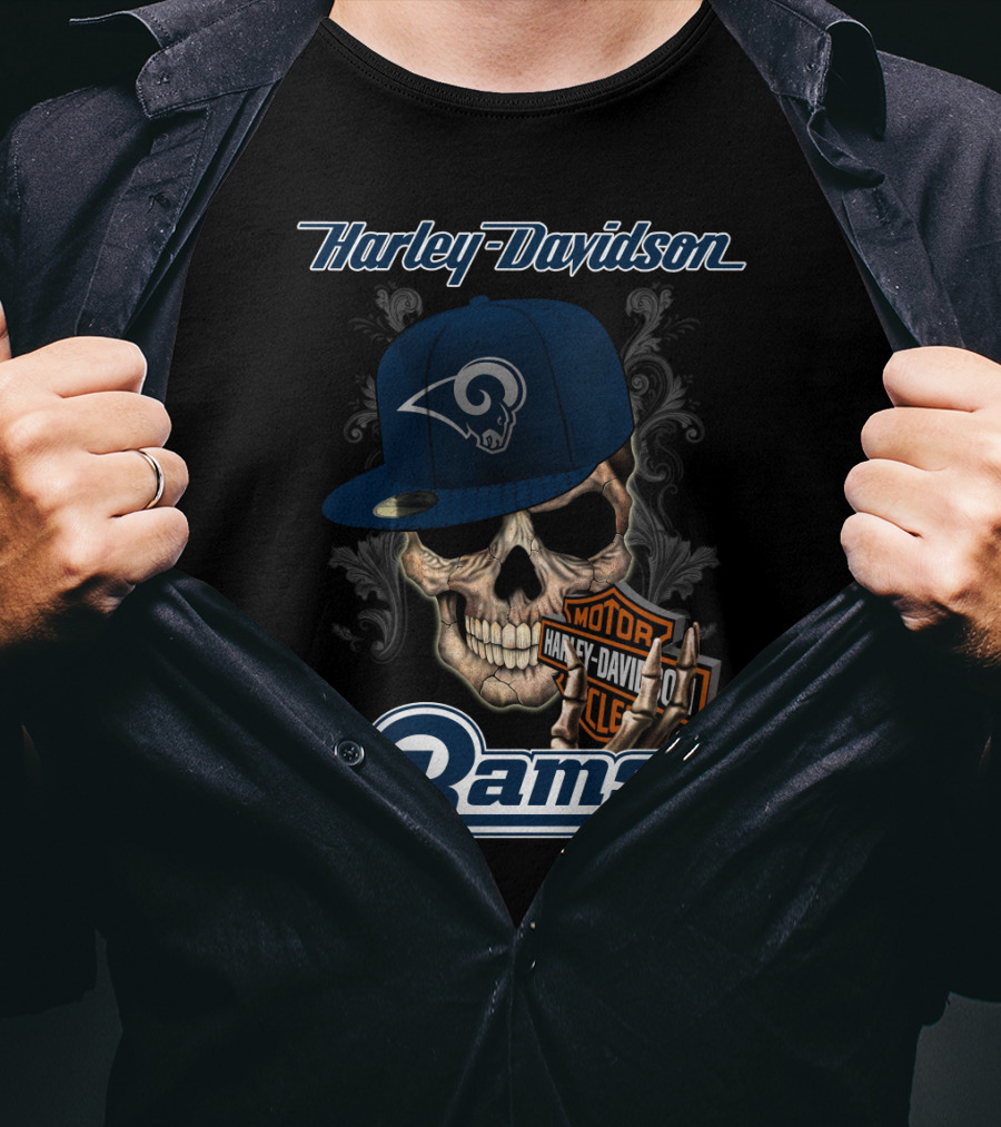 Harley Davidson Rams Skull Los Angeles Football T-Shirt