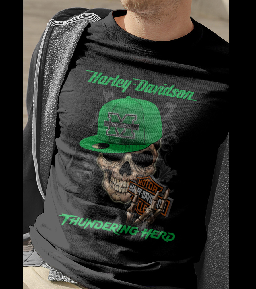 Harley Davidson Skull Thundering Herd The Herd Marshall M T-Shirt