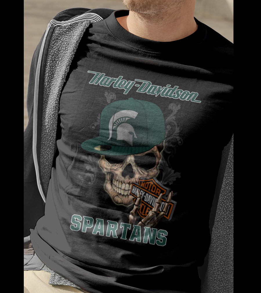 Harley Davidson Michigan State Spartans Skull Ncaa2 T-Shirt