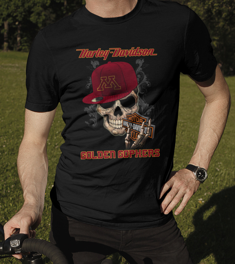 Harley Davidson Skull Minnesota Golden Gophers Motorcycles T-Shirt