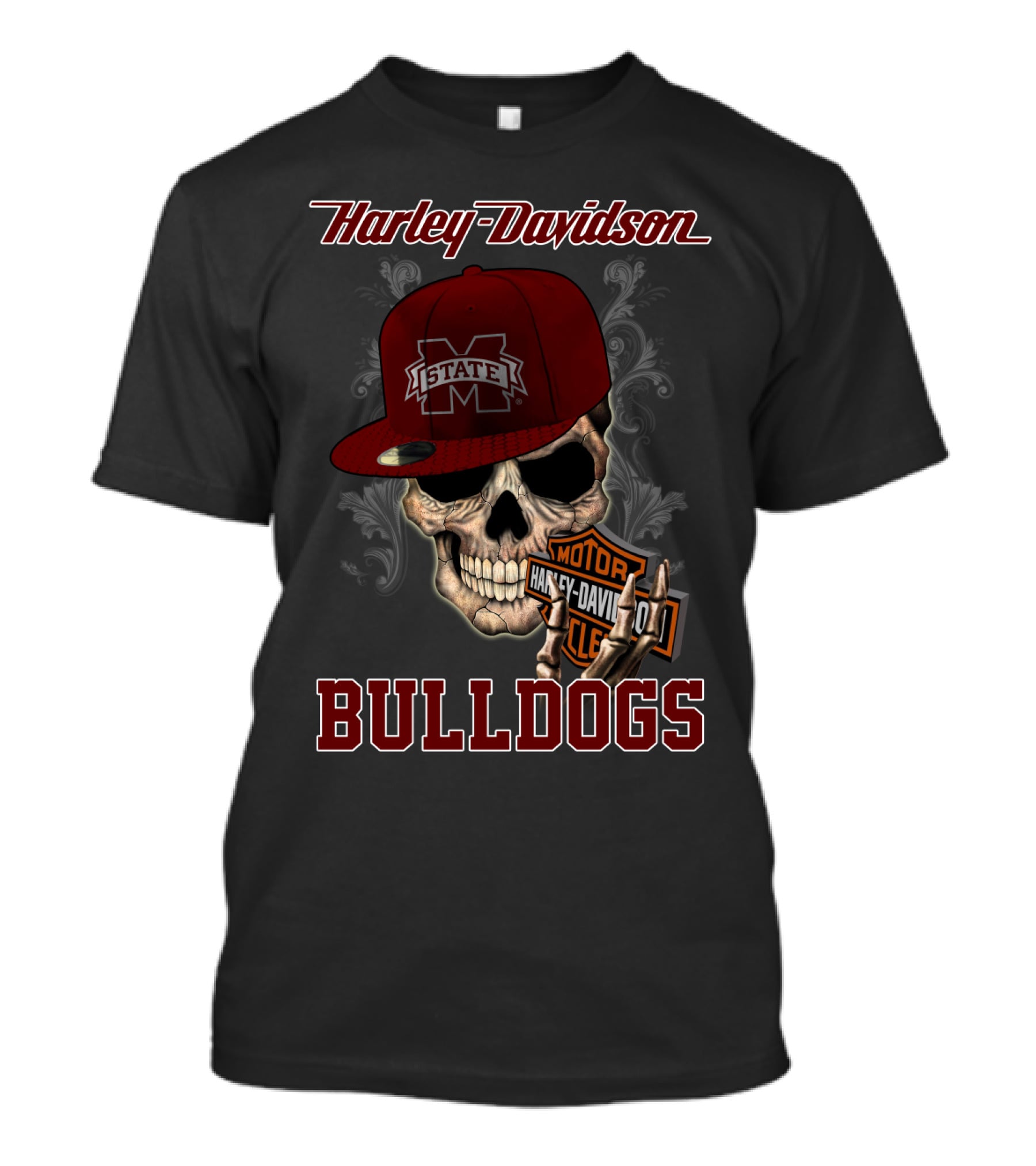 Harley Davidson Mississippi State Bulldogs Skull T-Shirt