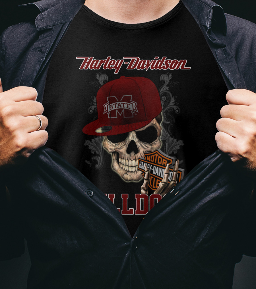 Harley Davidson Mississippi State Bulldogs Skull T-Shirt